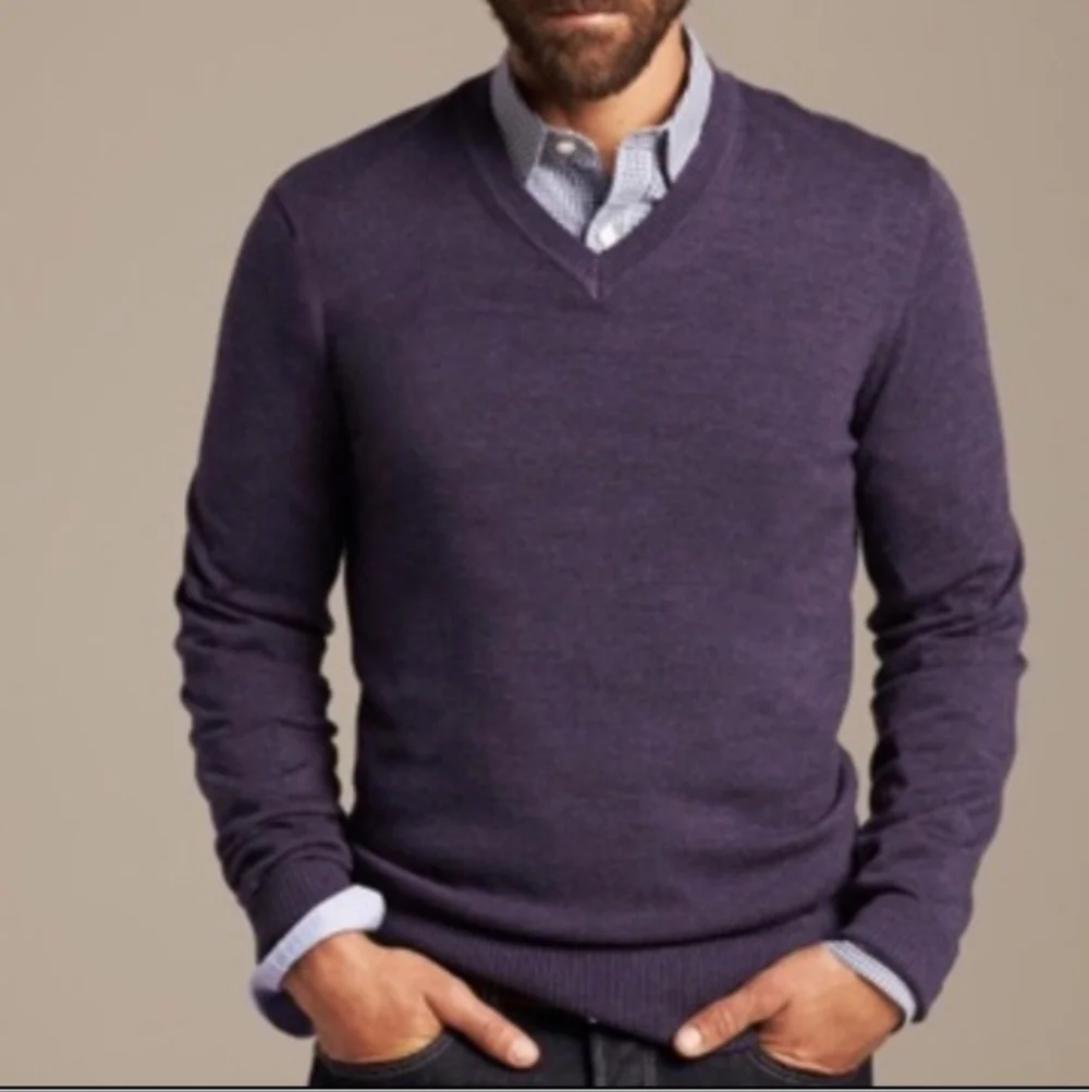 Banana Republic Luxury Blend Silk Cotton Cashmere V—neck Sweater XL Light Purple